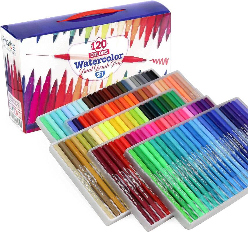 Pagos 120 Color Dual Brush Water-Based Marker Set - 4