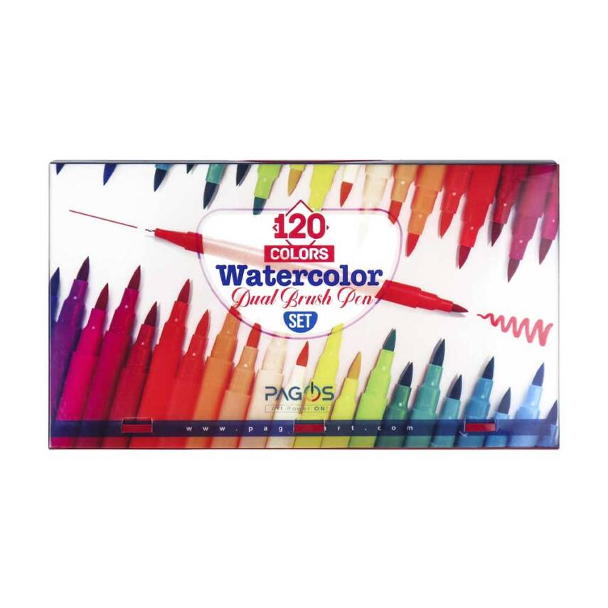 Pagos 120 Color Dual Brush Water-Based Marker Set - 1