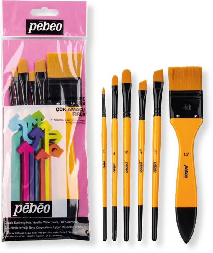 Pebeo 6-Piece Brush Set Flat Cut Mottler - 1
