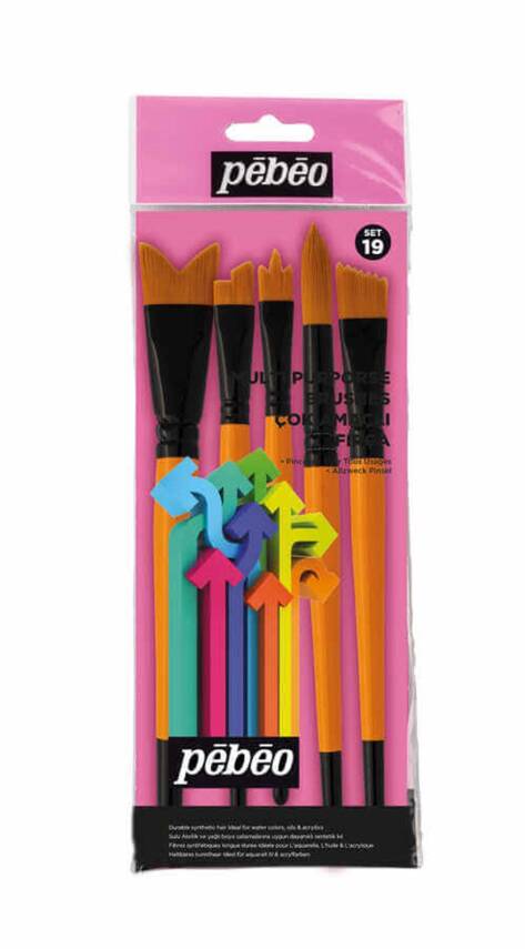 Pebeo Set-19 5-Brush Set (1 Round-1 Wawe-1 Angle-1 Hatric) - 1