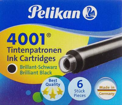 Pelikan Fountain Pen Cartridge 4001 Black Short 6-Piece