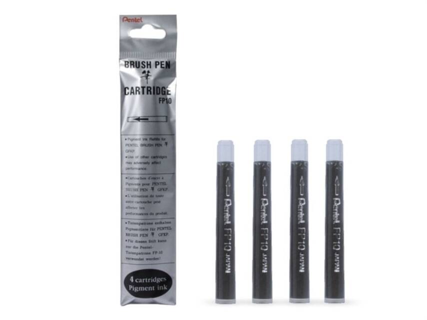 Pentel Brush Pen Fırça Uçlu Kalem Yedeği 4'lü Siyah - 1