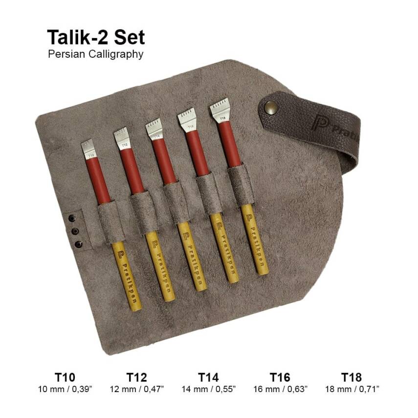 Pratikpen Calligraphy Talik Pen Set of 5 - Leather Pen Holder - 1