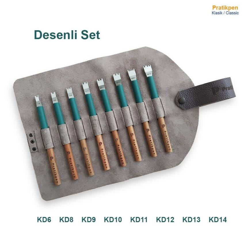 Pratikpen (T) Patterned Calligraphy Pen Set of 8 - Leather Pen Holder - 1