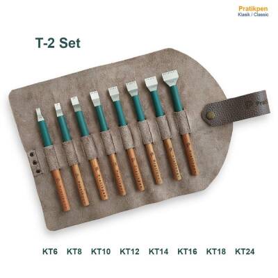 Pratikpen (T) Straight Calligraphy Pen Set of 8 - Leather Pen Holder