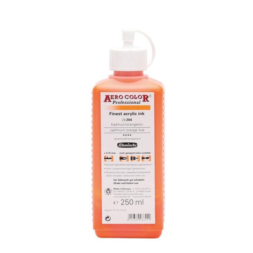 Schmincke Aero Color Acrylic Ink 250 ml 204 Cadmium Orange Hue - 1