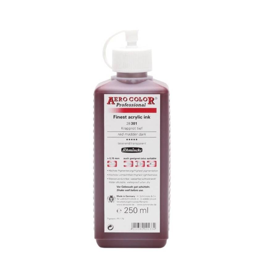 Schmincke Aero Color Acrylic Ink 250 ml 301 Red Madder Dark - 1