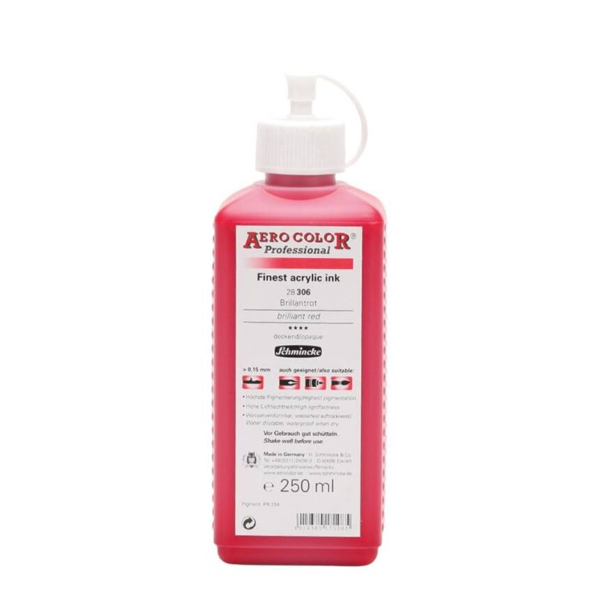 Schmincke Aero Color Akrilik Mürekkep 250 ml 306 Brillant Red - 1