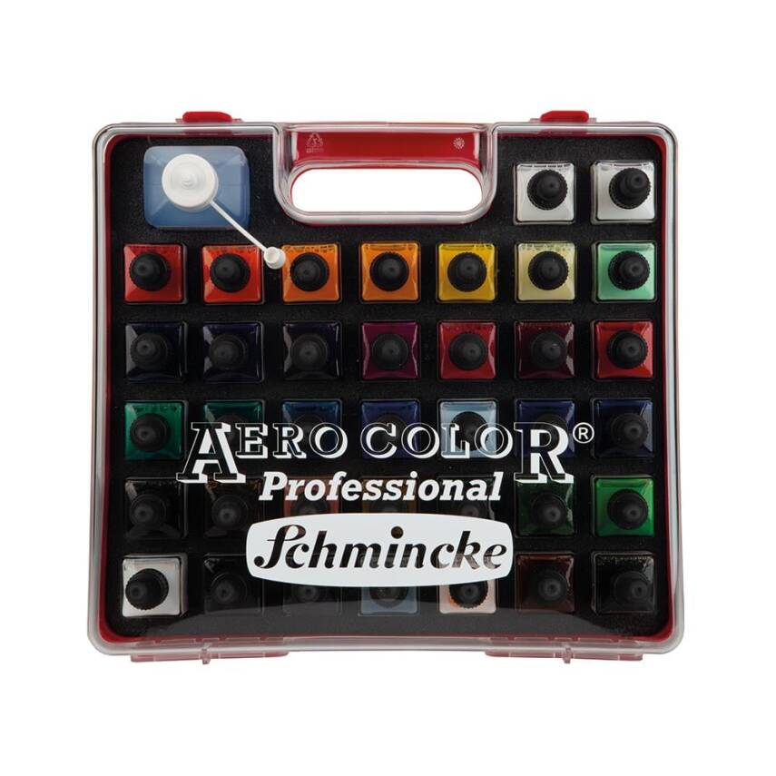 Schmincke Aerocolor Professional Plastic Can Paint Set 37x28 ml + Aeroclean Cleaner 81136 - 1