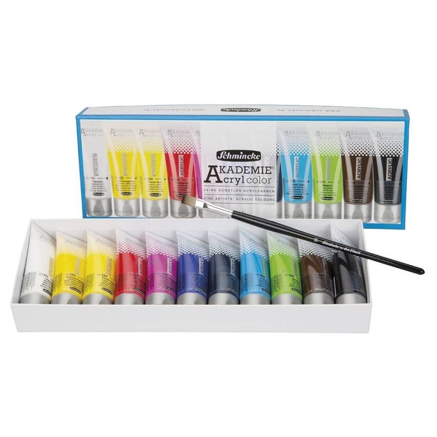 Schmincke Akademie Akrilik Boya Seti 11 x 40 ml + Da Vinci Fırça 10 Numara - 1