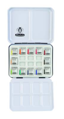 Schmincke Akademie Aquarell Metal Box Porcelain Palette Watercolor Set 12 x Half Pan 75749 - 1
