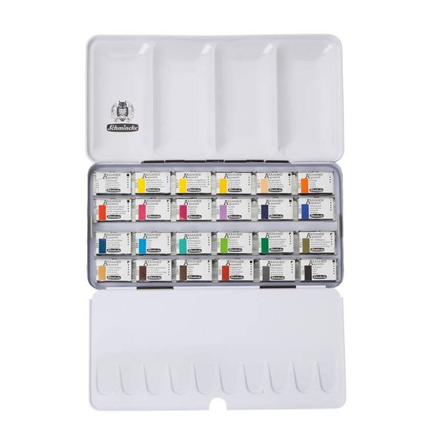 Schmincke Akademie Aquarell Metal Box Watercolor Set 24 X Full Pan 75425 - 1