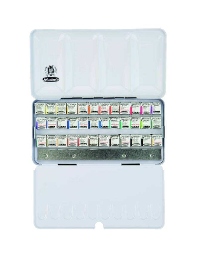 Schmincke Akademie Aquarell Metal Box Watercolour Set 36 x Half Pan 75762 - 1