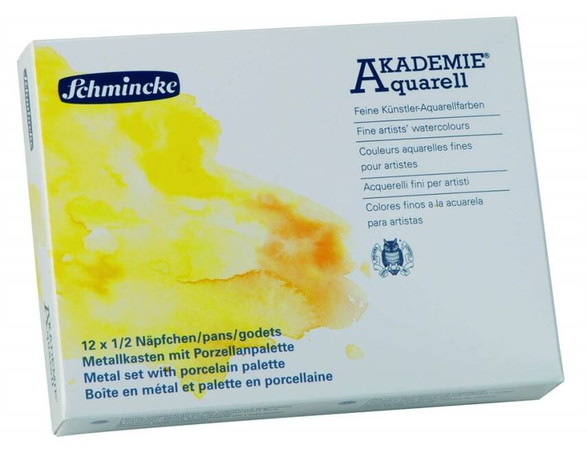Schmincke Akademie Aquarell Metal Kutu Porselen Palet Sulu Boya Seti 12 X Yarım Tablet 75749 - 2
