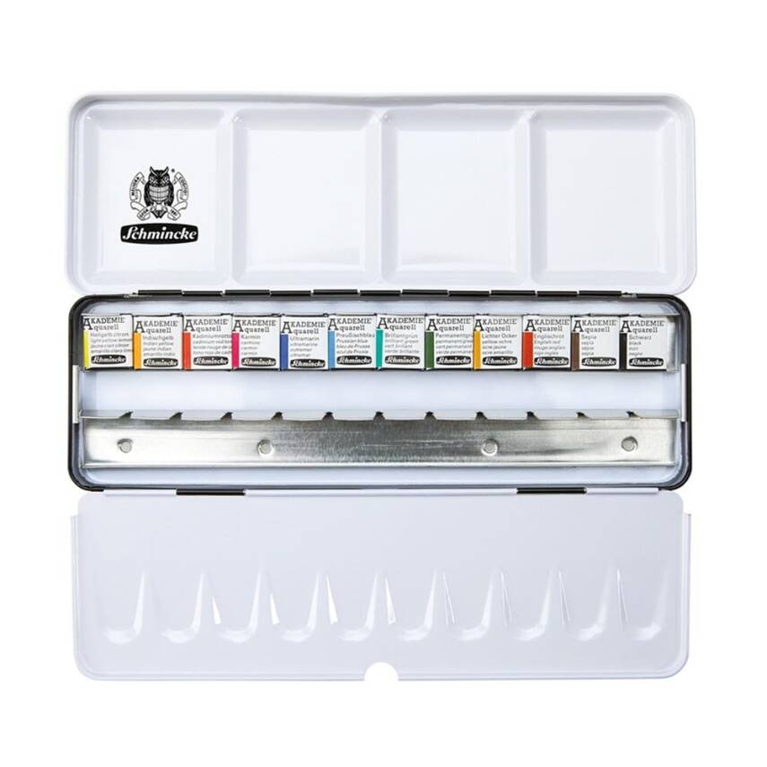 Schmincke Akademie Aquarell Metal Kutu Sulu Boya Seti 12 X Yarım Tablet 75412 - 1