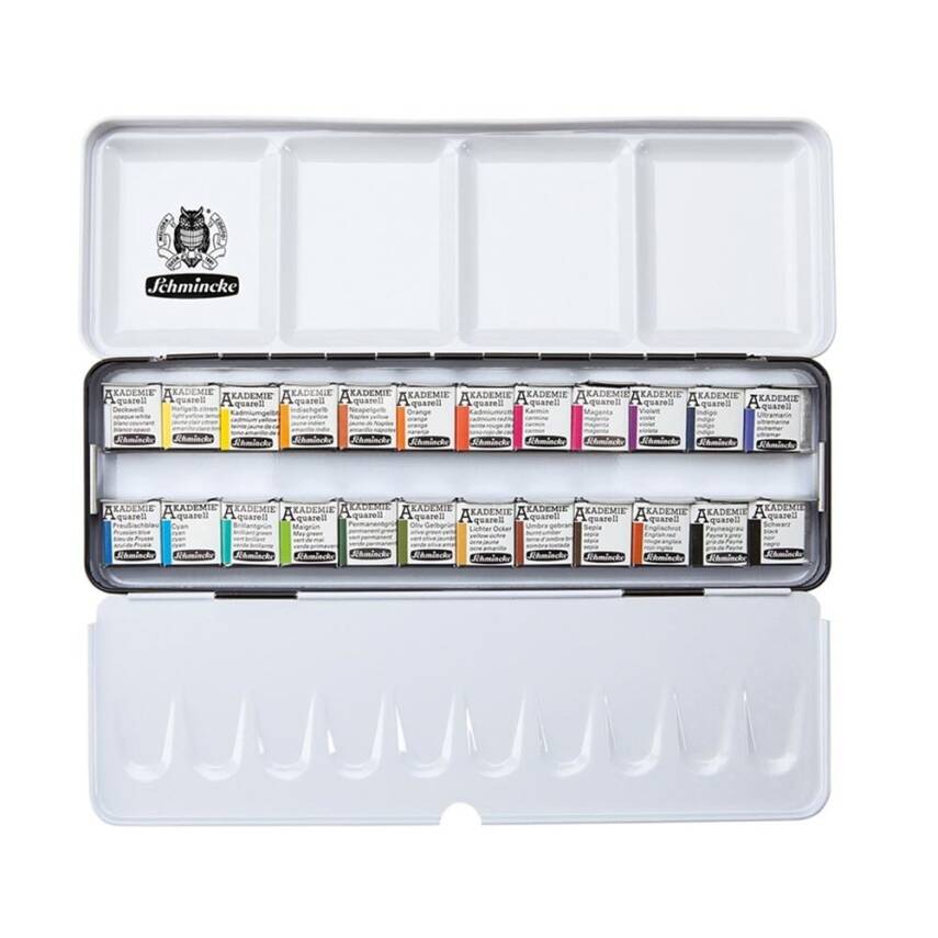Schmincke Akademie Aquarell Metal Kutu Sulu Boya Seti 24 X Yarım Tablet 75424 - 1