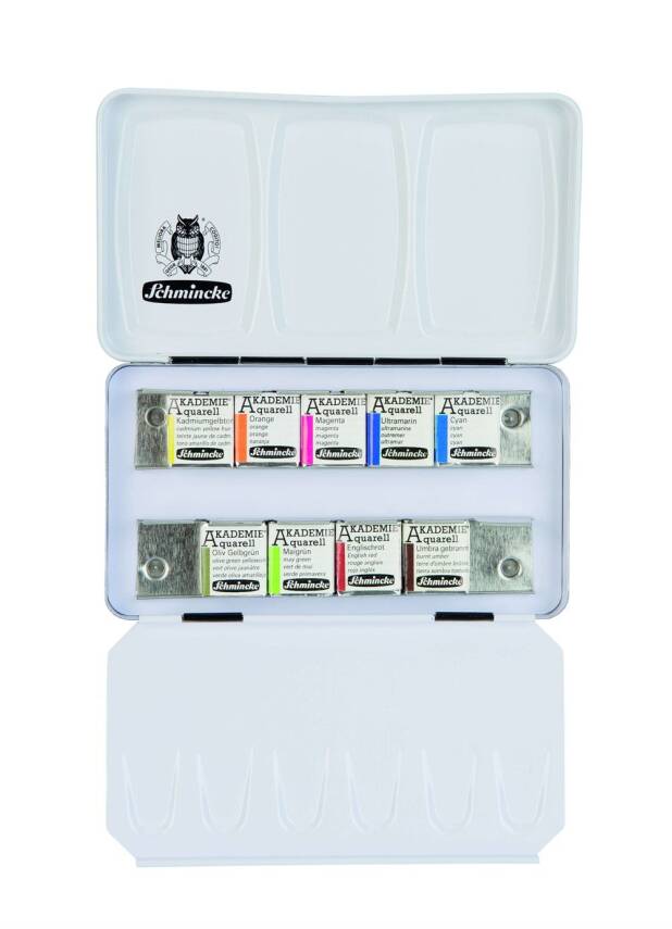 Schmincke Akademie Aquarell Metal Kutu Sulu Boya Seti 9 X Yarım Tablet 75765 - 1
