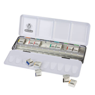 Schmincke Akademie Aquarell Özel Desen Metal Kutu Sulu Boya Seti 12 X Yarım Tablet - 4