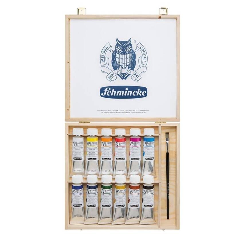 Schmincke Akademie Wooden Box Oil Paint Set 12 X 60 ml 79112 - 1