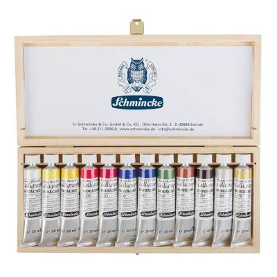 Schmincke Calligraphy Artist Gouache Paint Set Wooden Box 12x20ml