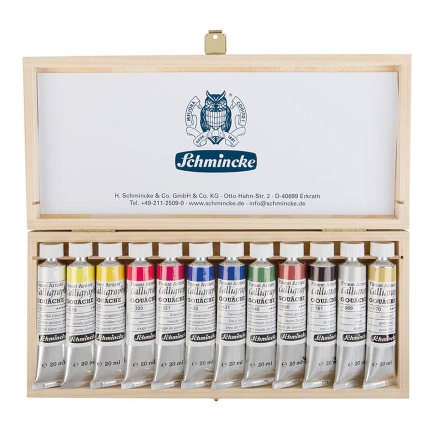 Schmincke Calligraphy Artist Gouache Paint Set Wooden Box 12x20ml - 1