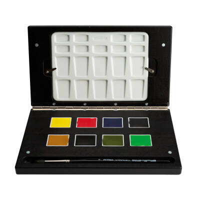 Schmincke Horadam Aquarell Ahşap Kutu Artist Suluboya Seti 8'li XL Tablet Fırça ve Palet Hediyeli - 4