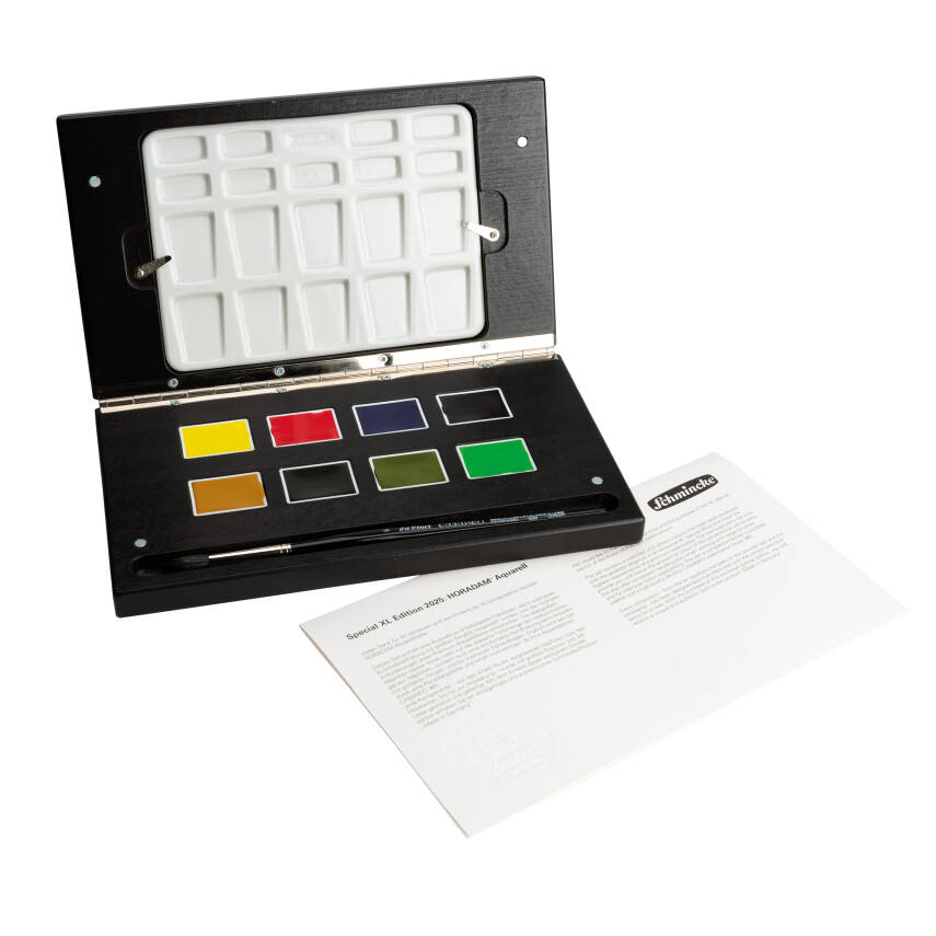 Schmincke Horadam Aquarell Ahşap Kutu Artist Suluboya Seti 8'li XL Tablet Fırça ve Palet Hediyeli - 3