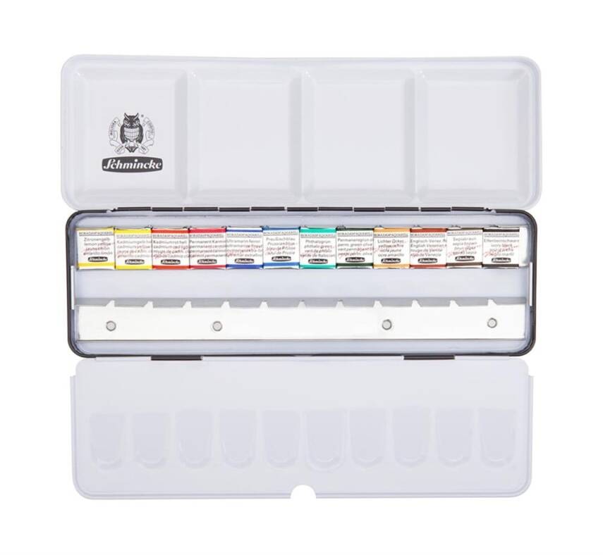 Schmincke Horadam Aquarell Extra Space Metal Box Artist Watercolour Set 12 x Half Pan 74412 - 1