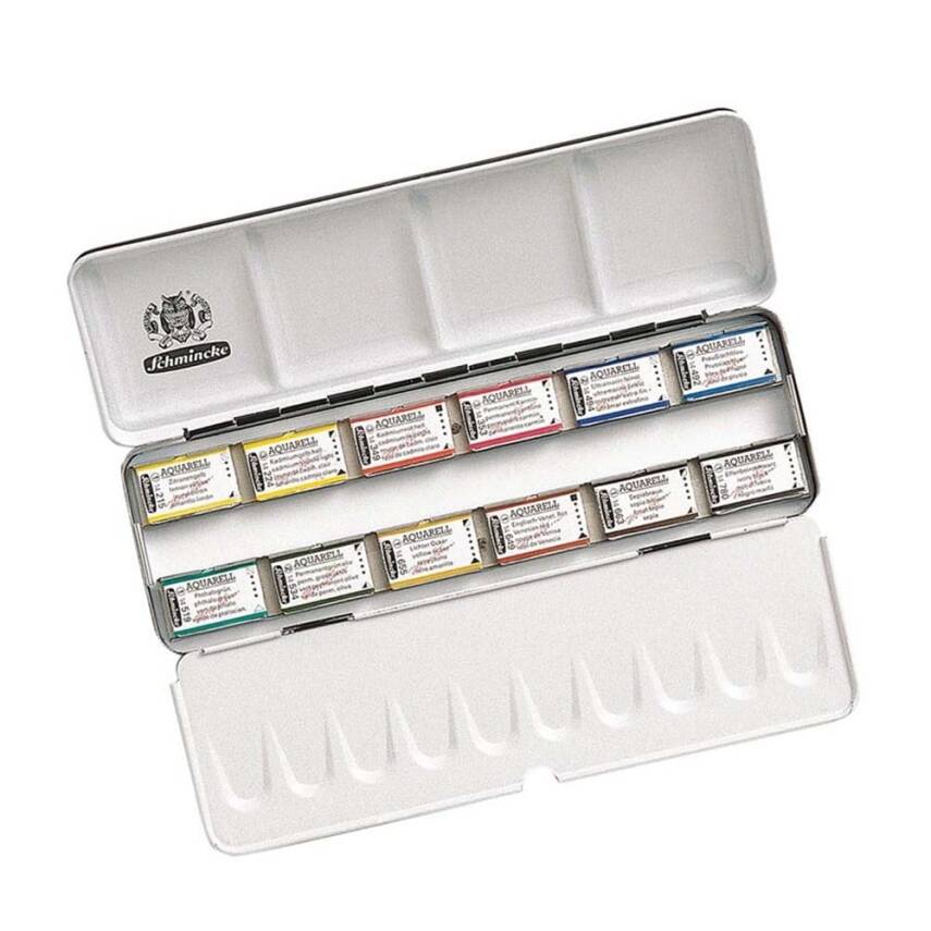 Schmincke Horadam Aquarell Metal Box Artist Watercolor Set 12 X Full Pan 74312 - 1