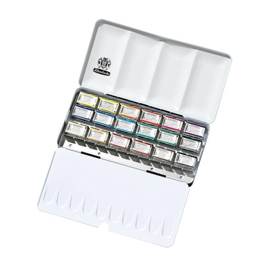 Schmincke Horadam Aquarell Metal Box Artist Watercolor Set 18 X Full Pan 74318 - 1