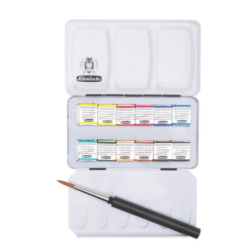 Schmincke Horadam Aquarell Metal Kutu Cep Artist Sulu Boya Seti 12 X Yarım Tablet 74012 - 1