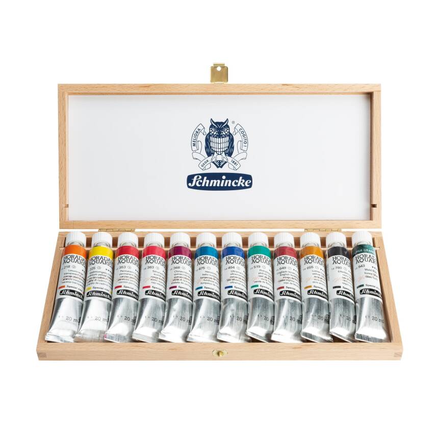 Schmincke Horadam Aquarell Special Production Wooden Box Artist Watercolor Set 12x20 ml 74658 - 1