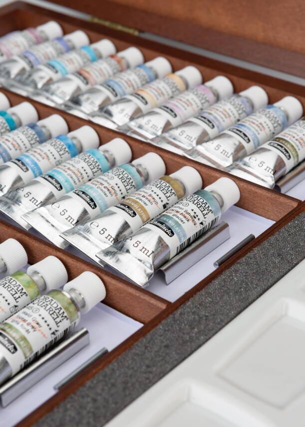 Schmincke Horadam Aquarell Supergranulating Ahşap Kutu Artist Sulu Boya Seti 5 ml x 40 Tüp 74644 - 5