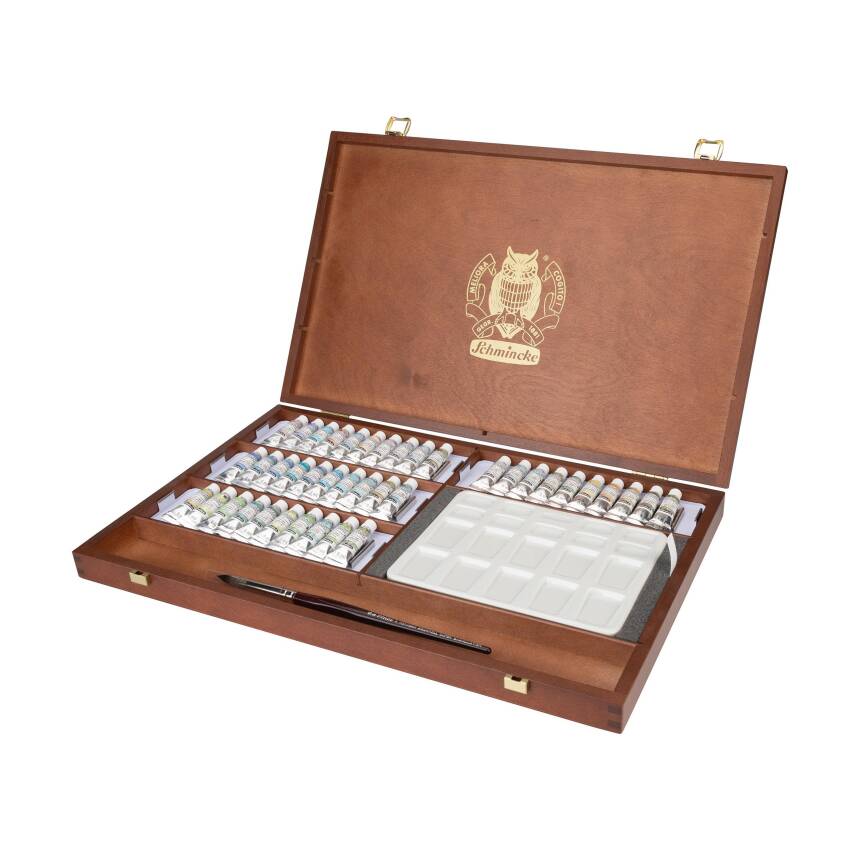 Schmincke Horadam Aquarell Supergranulating Wooden Box Artist Watercolour Set 5 ml x 40 Tubes 74644 - 1