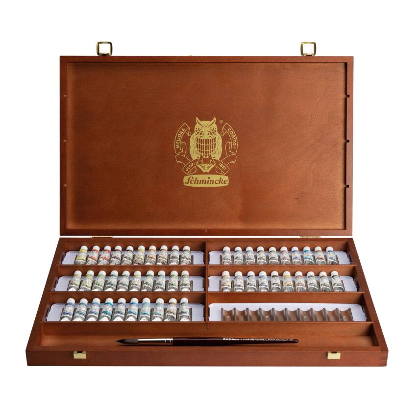 Schmincke Horadam Aquarell Supergranulating Wooden Box Artist Watercolour Set 5 ml x 50 Tubes 74661 - 1