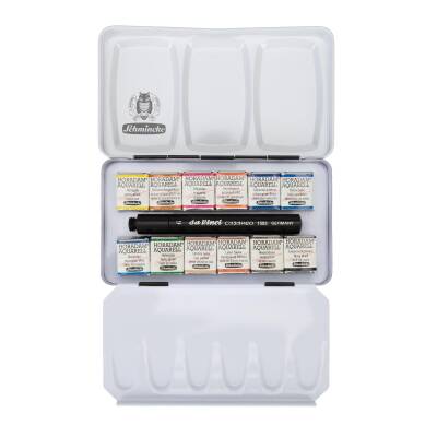 Schmincke Horadam Aquarell Travel Watercolor Set 12 x Half Pan Casaneo Brush Gift 74652 - 2