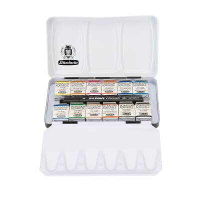 Schmincke Horadam Aquarell Travel Watercolor Set 12 x Half Pan Casaneo Brush Gift 74652 - 3