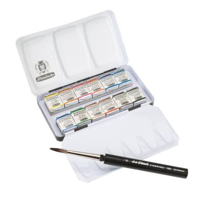 Schmincke Horadam Aquarell Travel Watercolor Set 12 x Half Pan Casaneo Brush Gift 74652 - 5