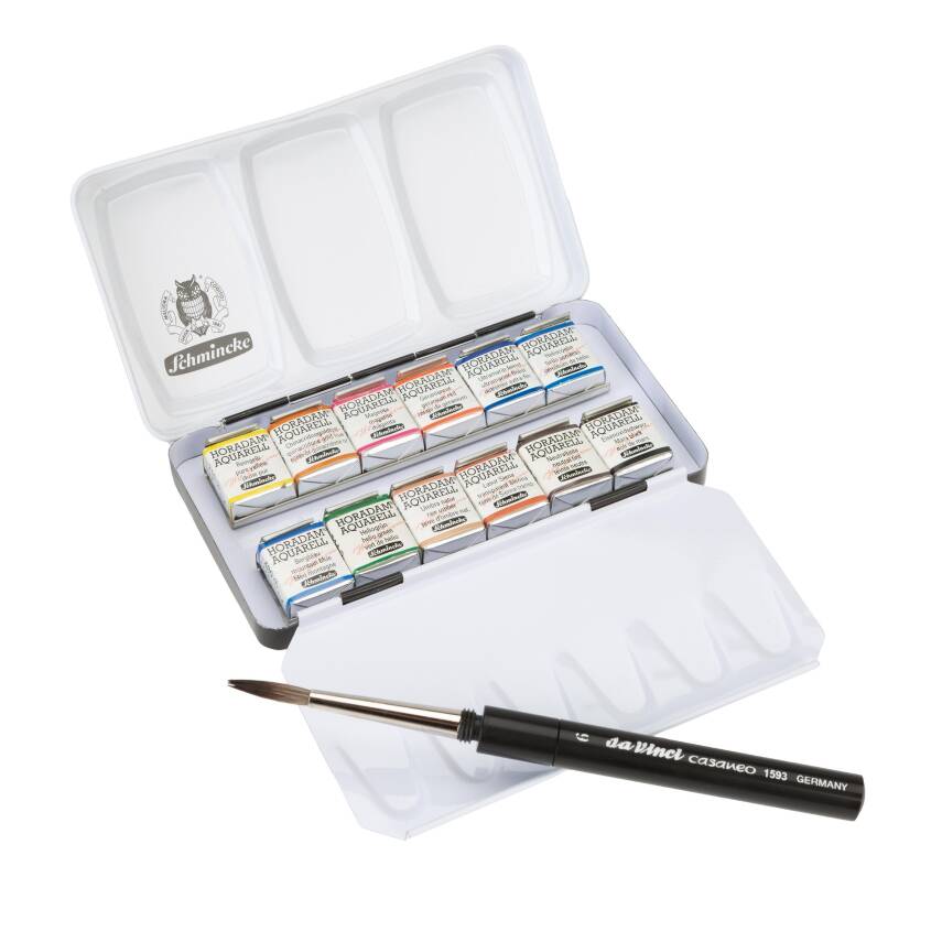 Schmincke Horadam Aquarell Travel Watercolor Set 12 x Half Pan Casaneo Brush Gift 74652 - 5