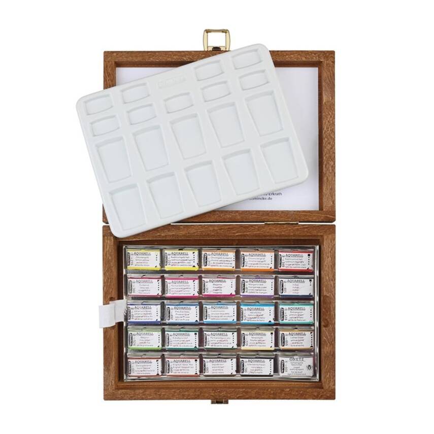 Schmincke Horadam Aquarell Wooden Box Artist Watercolor Set 24 X Full Pan 74524 - 1