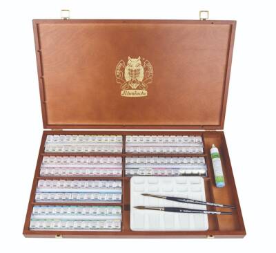 Schmincke Horadam Aquarell Wooden Box Artist Watercolour Set 140 Colour Half Pan - 1