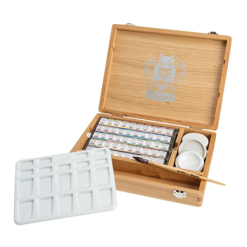 Schmincke Horadam Aquarell Wooden Box Artist Watercolour Set 50 x Half Pan 74790 - 1