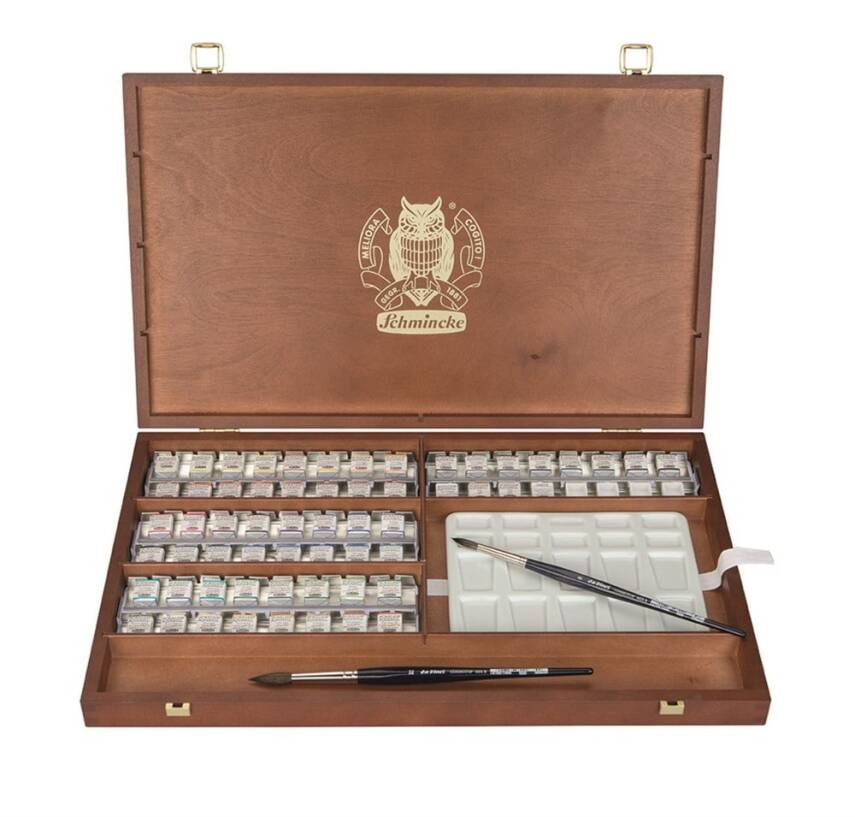 Schmincke Horadam Aquarell Wooden Box Artist Watercolour Set 60 x Half Pan 74626 - 1