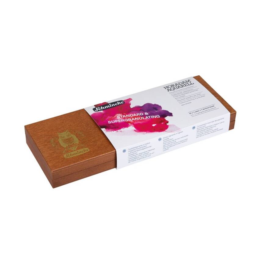 Schmincke Horadam Aquarell Wooden Box Artist Watercolour Set Standard and Supergranulation 12 x Half Pan 74884 - 4