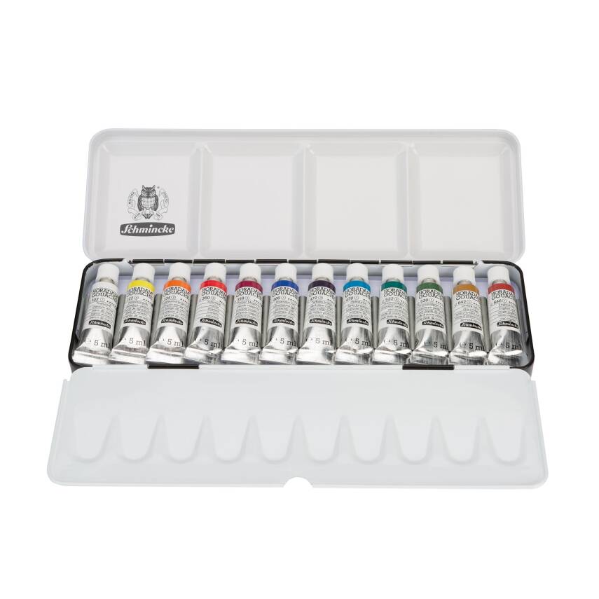 Schmincke Horadam Gouache Paint Set Metal Box 12 x 5 ml 72716 - 1