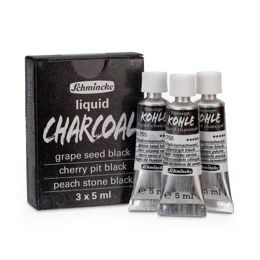Schmincke Kohle Liquid Charcoal Sıvı Kömür Set 3 x 5 ml - 1