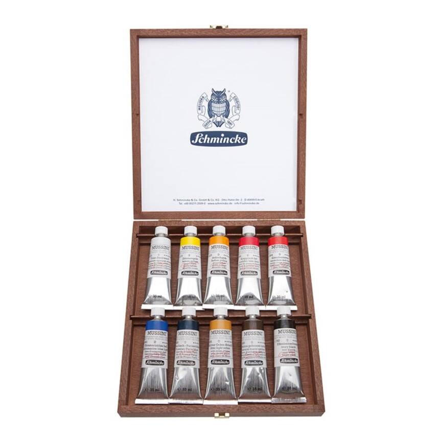 Schmincke Mussini Oil Paint Set Wooden Box 10 x 35ml Tubes - 1