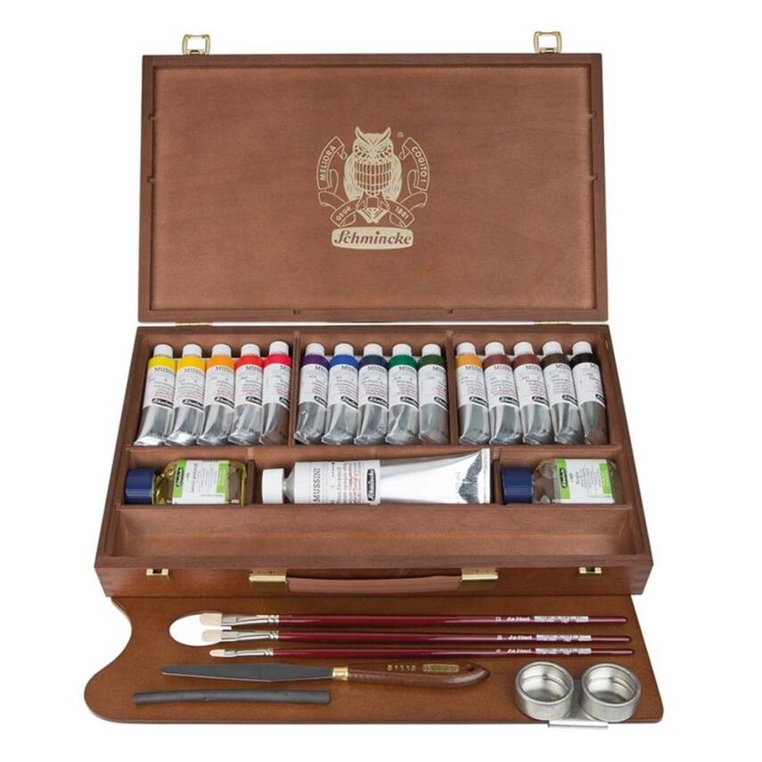Schmincke Mussini Oil Paint Set Wooden Box 15x35 ml + white 150 ml - 1