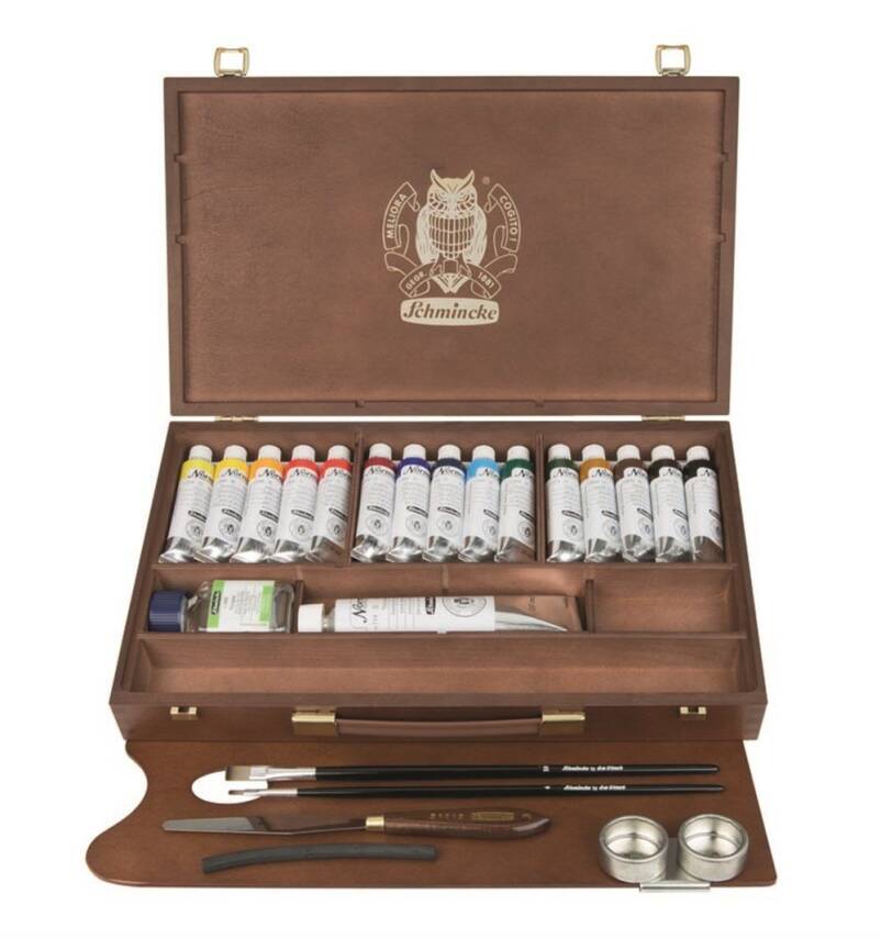 Schmincke Norma Professional Wooden Box Oil Paint Set, 15x35ml + white 120ml - 1