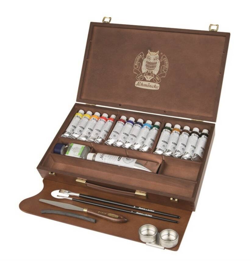 Schmincke Norma Professional Wooden Box Oil Paint Set, 15x35ml + white 120ml - 2